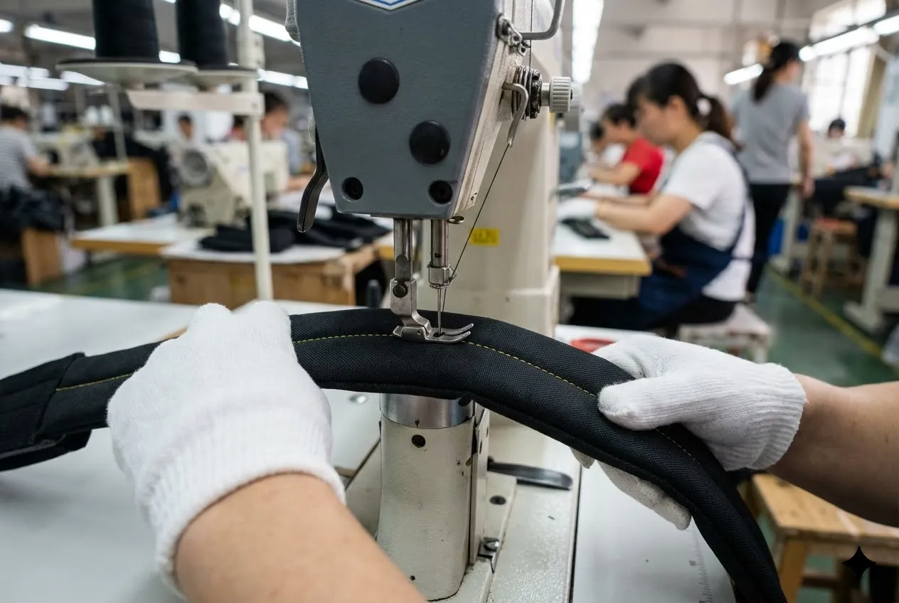 Surfboard leash sewing and assembly process